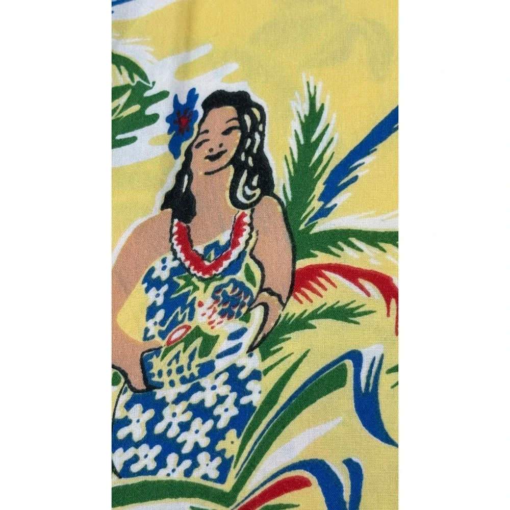 Polo Ralph Lauren Hula Girl Hawaiian Shirt Mens XL Yellow Viscose Tropical Camp
